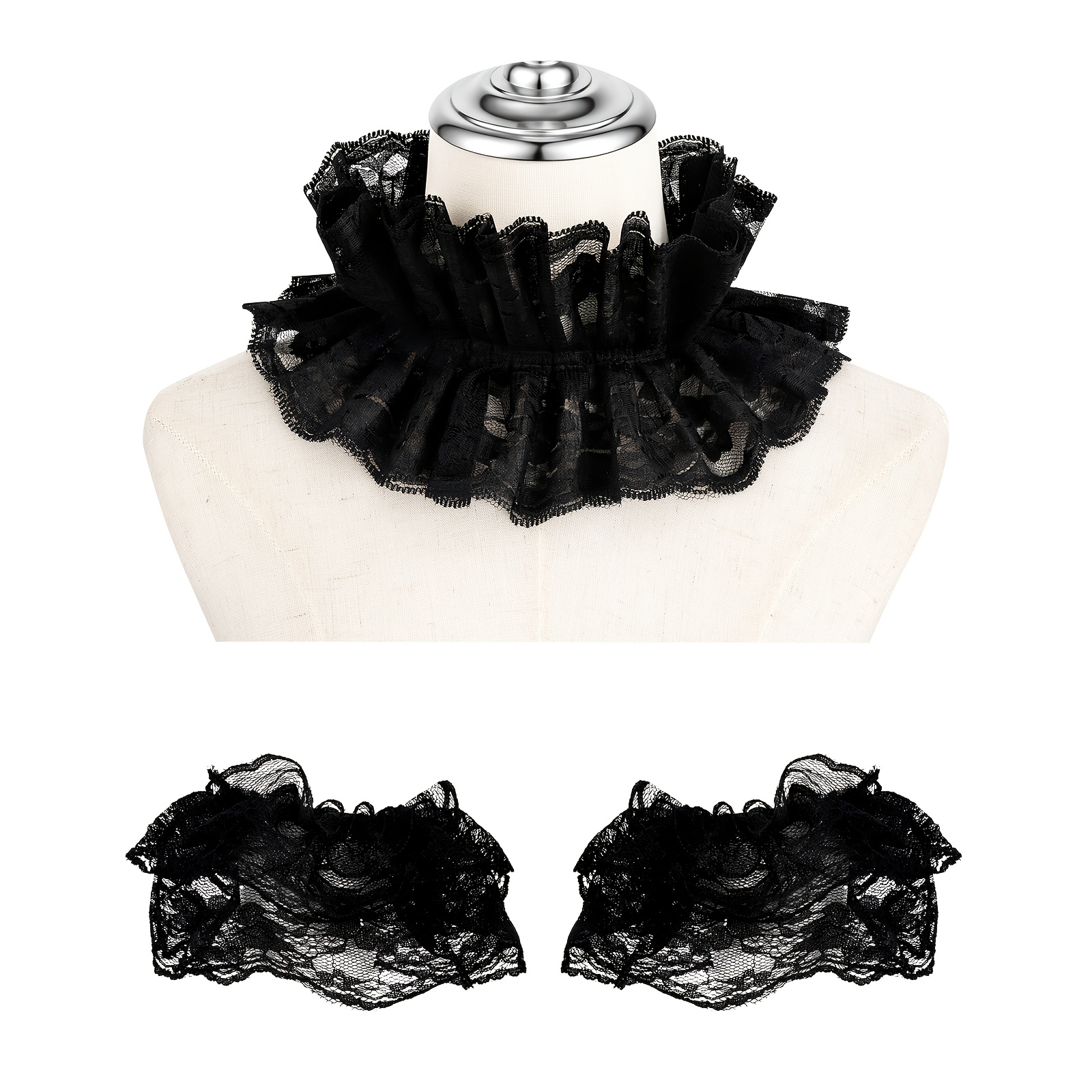 TEMU Black Lace Choker And Wrist Cuffs 3pcs Set/ Gothic Vintage Lace Neck Collar Wristbands Costume Accessory For Halloween Cosplay Outfit Decoration