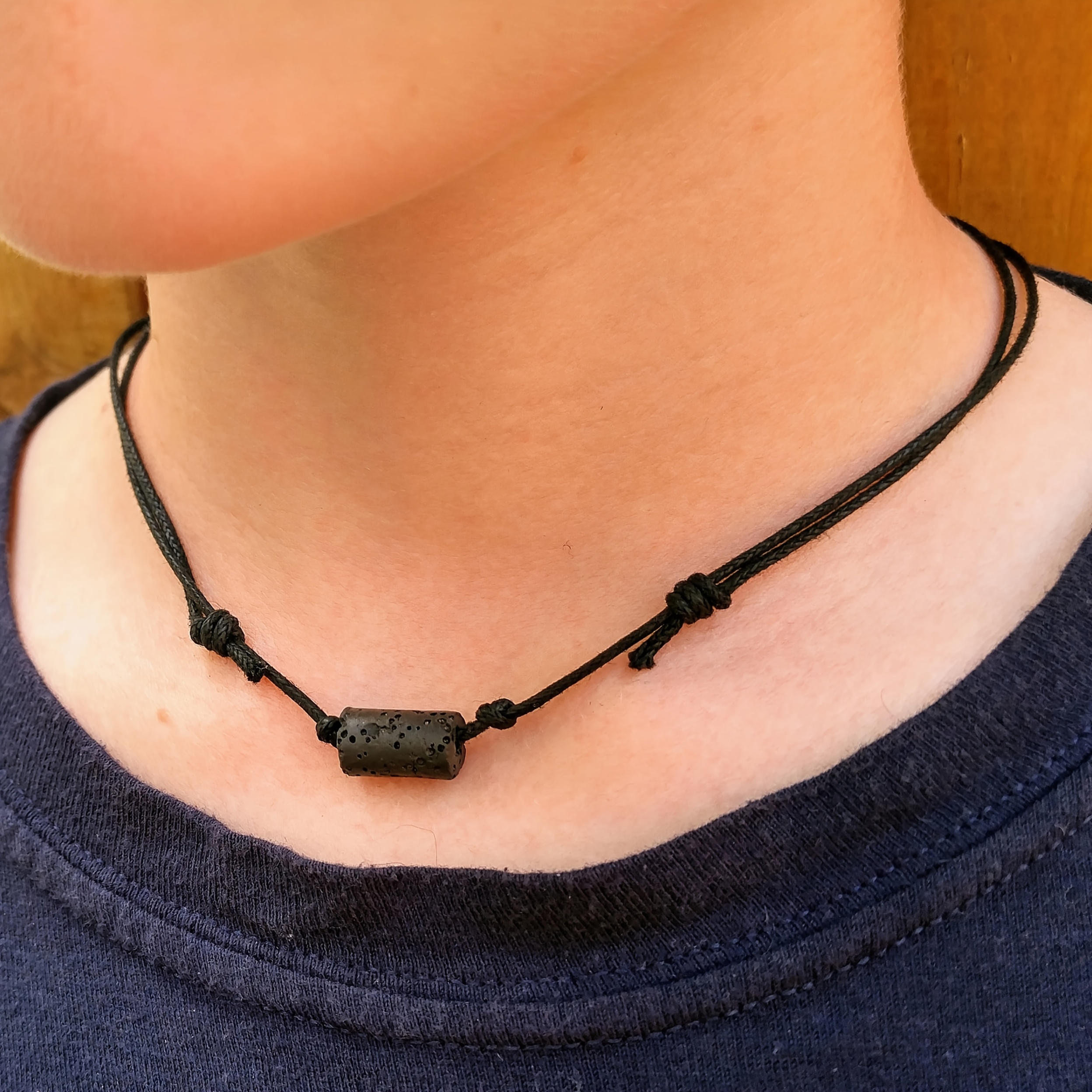Men's Masculine & Adjustable Black Stone Necklace, Essential Oil Diffuser Necklace, Beach Necklace, Boho Necklace, 1pc