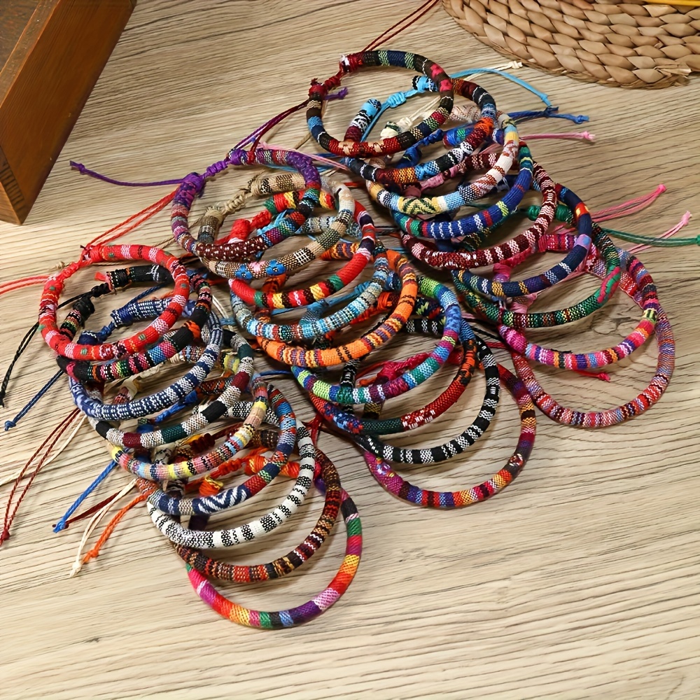 

36 Pieces Of Bohemian Cotton And Hemp Colored Bracelet, Men's And Women's Fashion Multi-color Cotton Rope Woven Bracelet Set