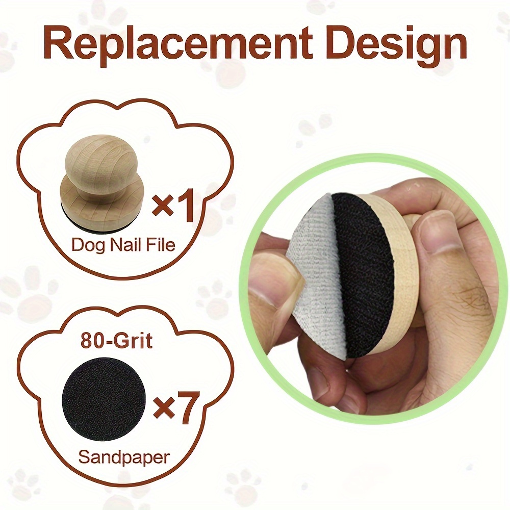 Image of A Set Of Wooden Nail Files That Are Safe For Dogs, Featuring 1 Wooden File And Corresponding Sandpaper Replacements, Without Battery