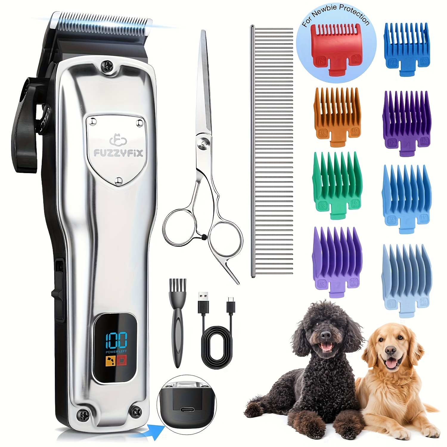 TEMU Dog Clippers For Grooming For Thick Heavy Coats, Professional Pet Grooming Clippers Supplies Kit Rechargeable Stainless Steel Hair Trimmer With Ceramic Blade For Dogs Cats Animals