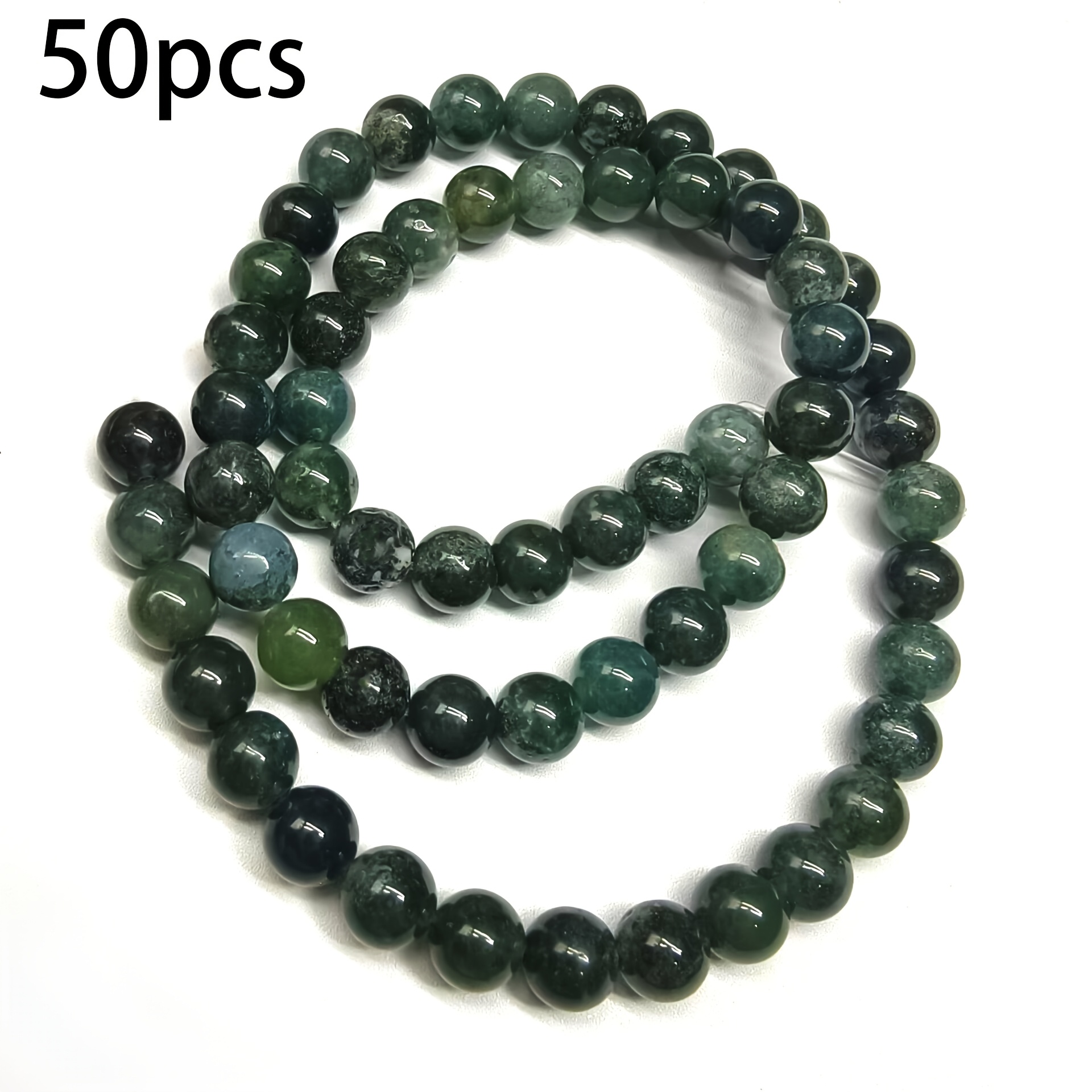 TEMU Perles en de vert naturel de 6 mm et 8 mm - Vert foncé, adaptées au bricolage, perles en vrac pour bracelets, , cheveux, fournitures de faites à