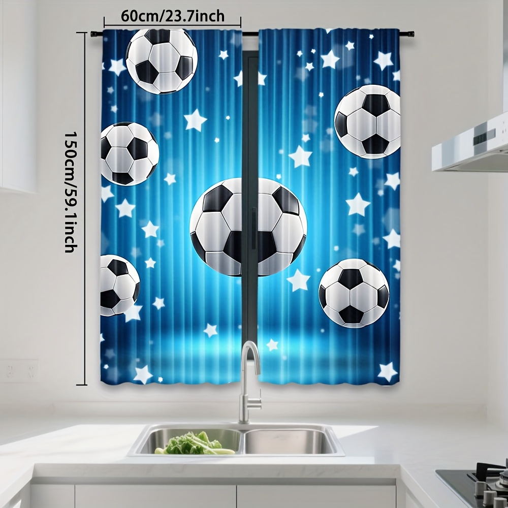 TEMU 2pcs, Soccer Ball Pattern Curtains Polyester Light Filtering Rod For Living Room Bedroom Office, Great For Holiday, Artistic, And Seasonal