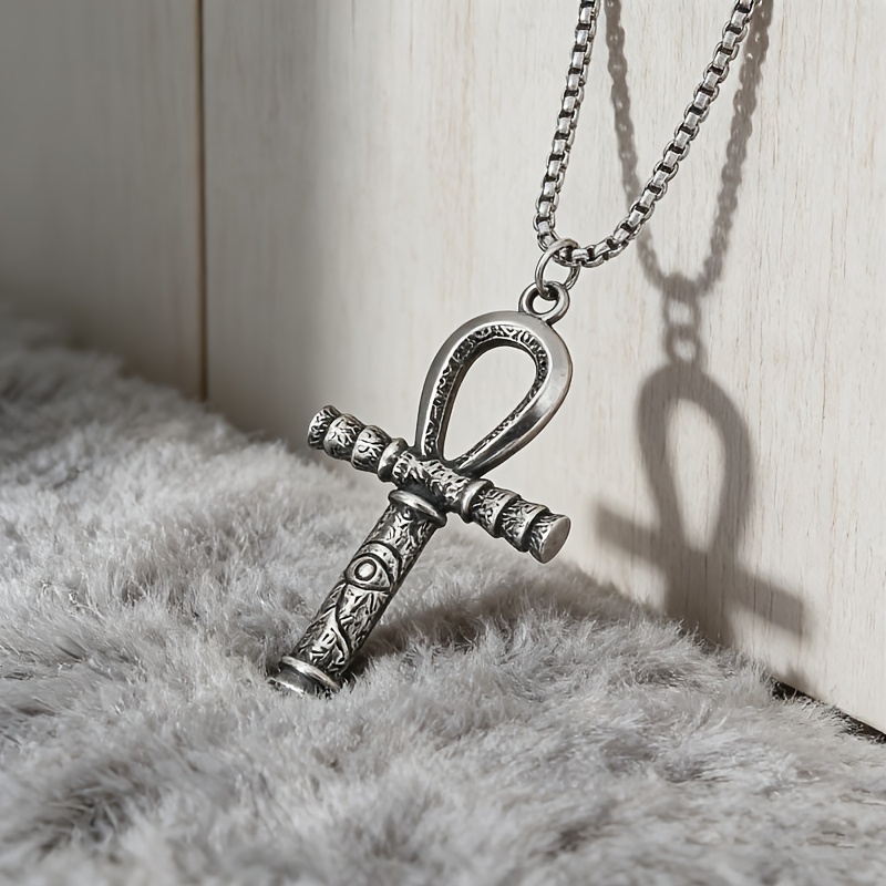 Men's Vintage Egyptian Ankh Cross Necklace, Gothic Style