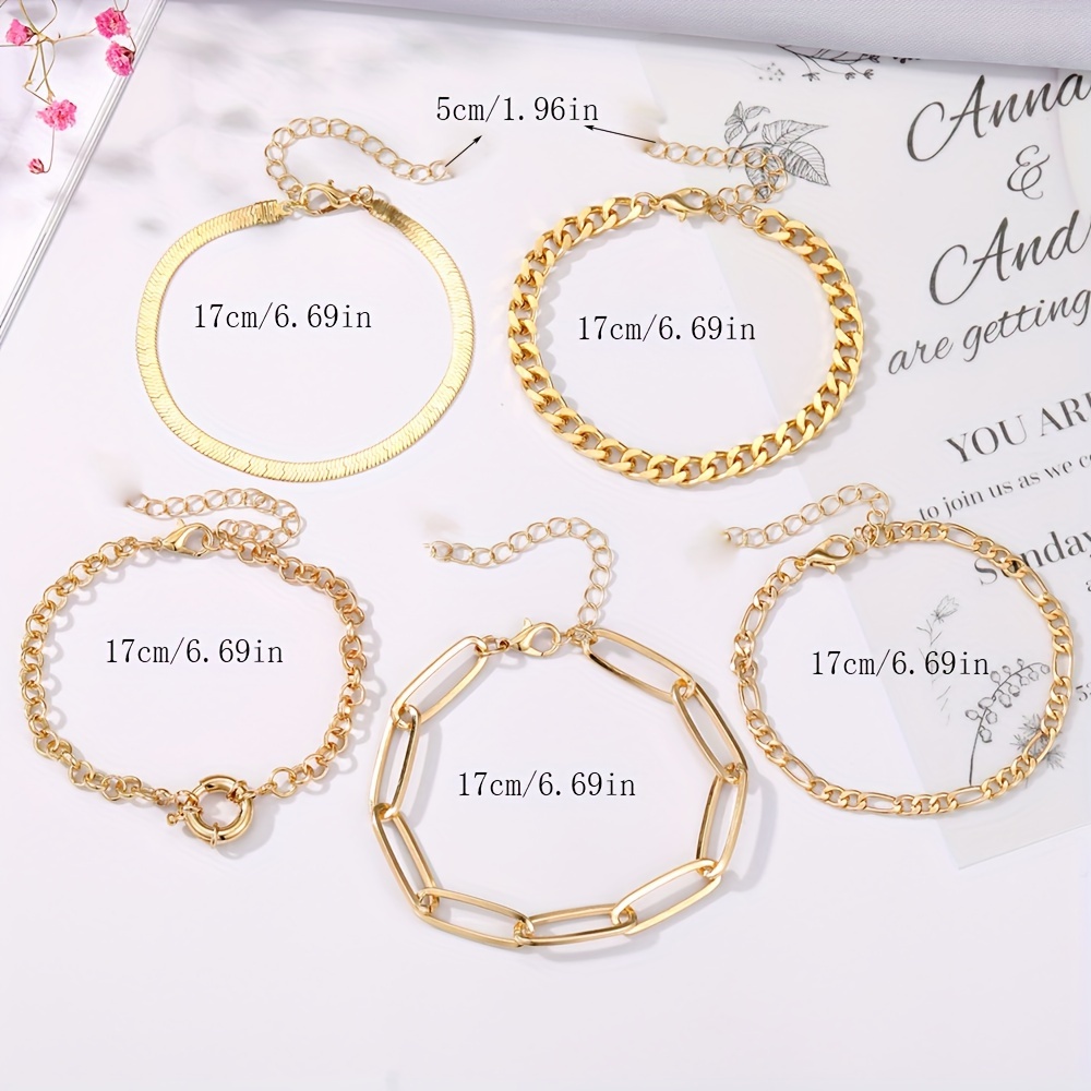 5Pcs Gold Bracelets for Women, 18K Gold Plated Gold Jewelry for