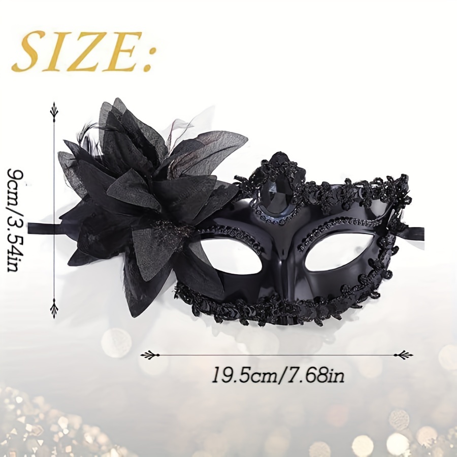 LoveLegis Venezianische Maske Schwarz – Mit Federn, Glitzer & Blume, Für Karneval & Halloween