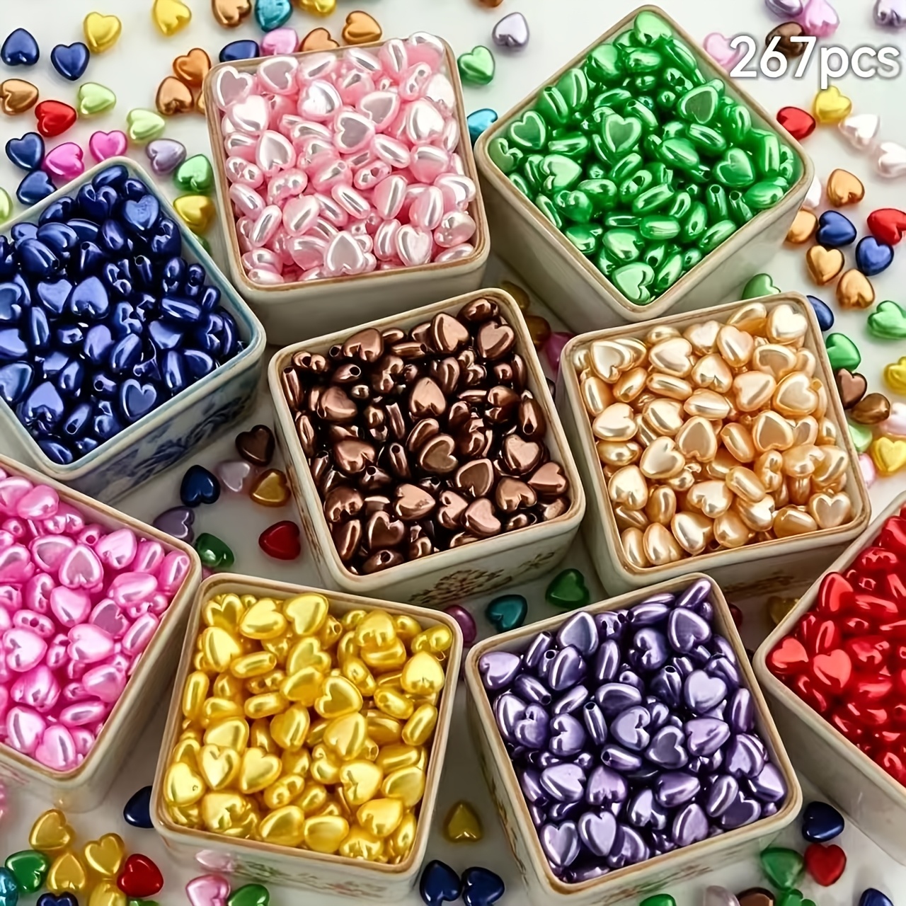 TEMU 267pcs Mixed Color 7mm Ab Color Perforated Love Heart Peach Heart Acrylic Beads, Suitable For Hair Clips, Hair Additions, Earrings, Bracelets,