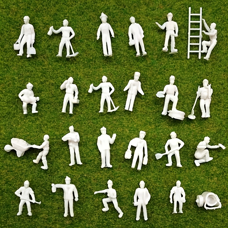 25 White Railway Workers Per Pack, Miniature Abs Plastic Figurines For Train Model Building And Diorama Display, With A Height Of 2.2 Cm.