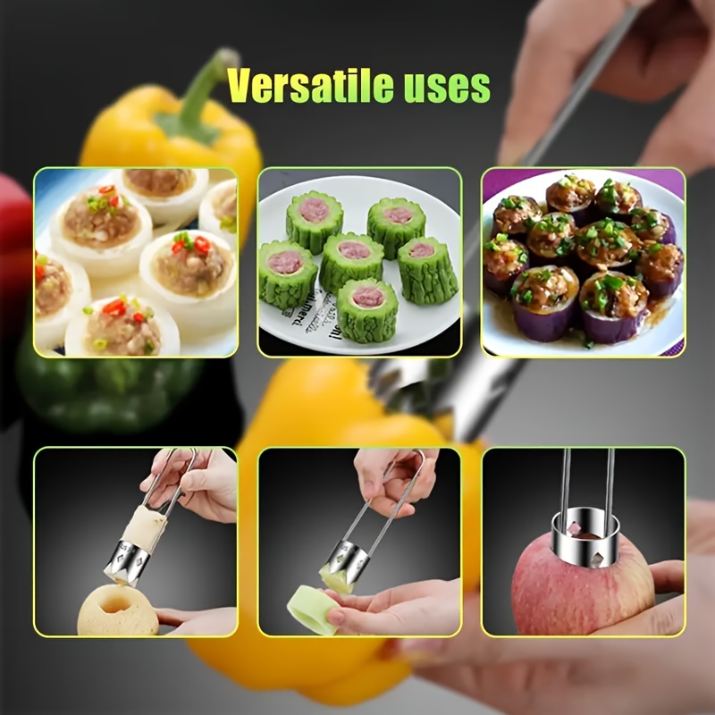 Stainless Steel Fruit and Vegetable Corer, Red Bell Pepper Seed Remover, Universal Kitchen Tool for Apples, Pears, Tomatoes, Peppers- Durable and Easy to Use