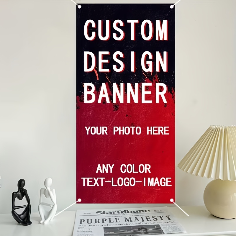 TEMU 1pc Vertical Personalized Custom Flag - Custom Person/logo/image/photo/pet Banner, Multiple Sizes , With 4pcs Eyelets For Easy Hanging, Suitable