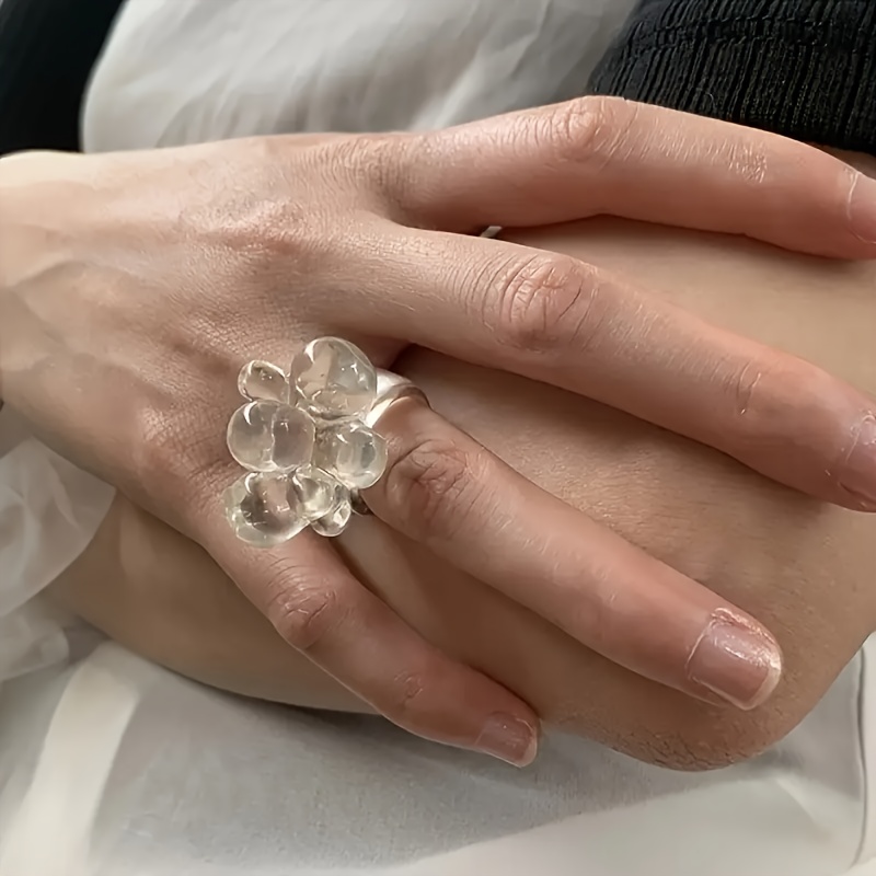 Women's Elegant Transparent Bead Ring, Minimalist Stackable