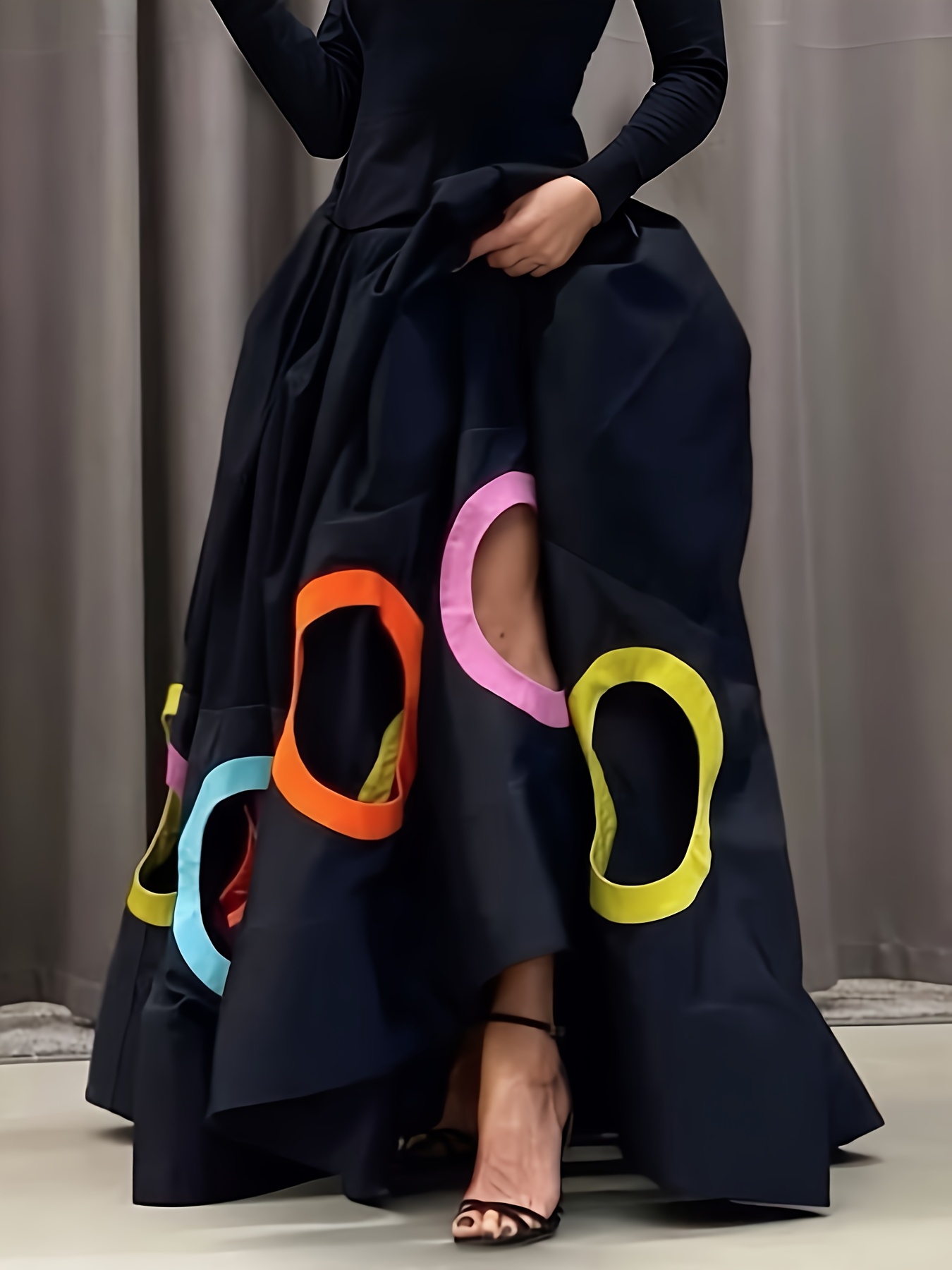 womens autumn winter new a line long sleeves hollow round
