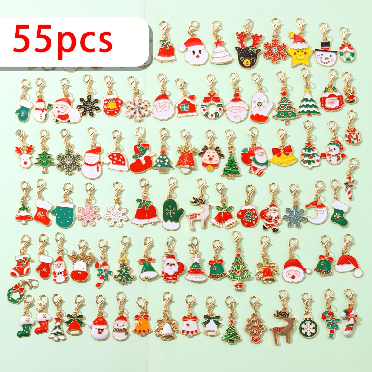 TEMU 32/55pcs Random Style Christmas Element Alloy With Lobster Clasp, Suitable For Craft Making, Christmas Diy Key Rings, Keychain Accessories