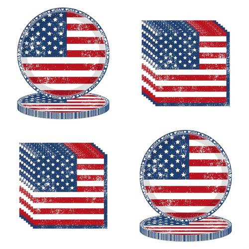 24 guests party set flag decoration plate and napkins july 4th memorial day day supplies set suitable for day day decoration