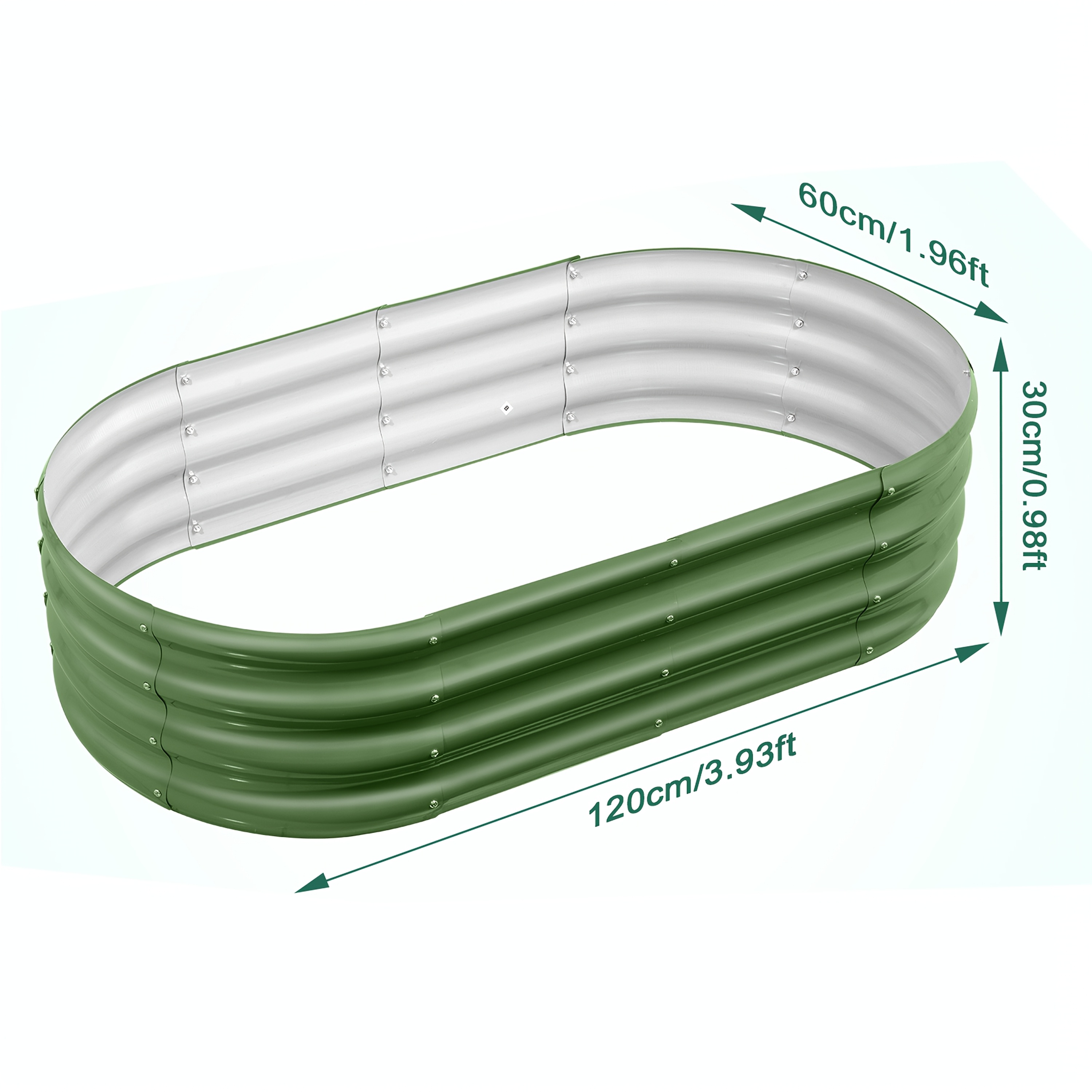 Large Raised Garden Bed, 120 X 60 X 30cm Oval Bottomless Metal Raised Bed Planter Box For Growing Outdoor Plants, Vegetables, Flowers And Herbs