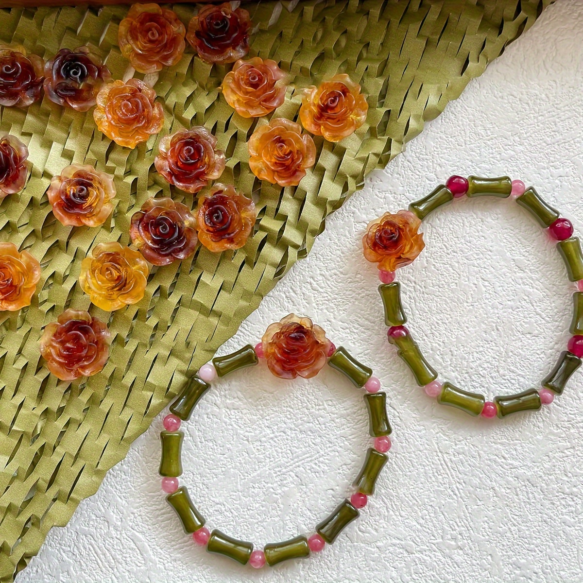 5pcs chinese style rose camellia resin flower beads diy Temu New