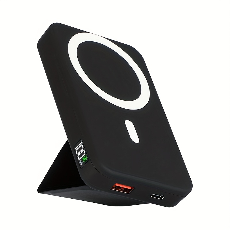 E-shop Magnetische Batterie, 10000mAh Faltbares Magnetisches Kabelloses Portable Ladegerät mit Ständer und USB-C (Seitlich), Nur für iPhone Plus/15