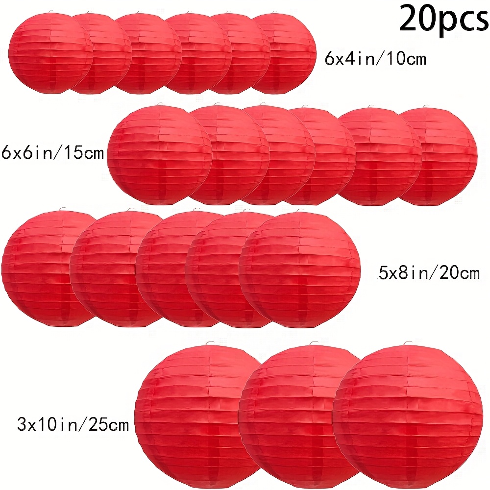 Image of 20 Red Paper Lanterns | Traditional Chinese Wedding, Birthday & Holiday Decorations | No Electricity Needed, Durable Paper Material, Lightweight Hanging Decoration