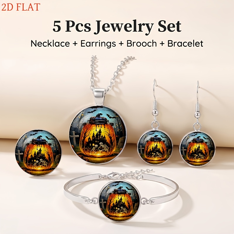 5pc Women's Halloween Pumpkin Lantern Jewellery Set, Festive Gift