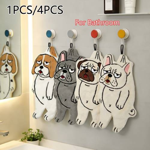 1pc/4pcs toallas de baño, nuevas toallas de creativas con diseño de perro, para colgar en el baño, la cocina, y de muebles, de tela de vellón de coral absorbente, limpieza de cocina, ., aumentada de aproximadamente 40 cm