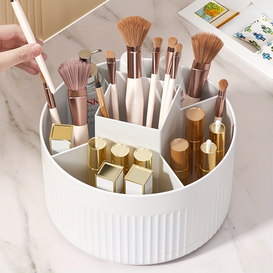 

360° Rotating Makeup Brush Holder, 1pc Desk Organizer Multi-functional Cosmetic Storage Box, Pp Material Pen & Makeup Brush Cylinder With Large Capacity