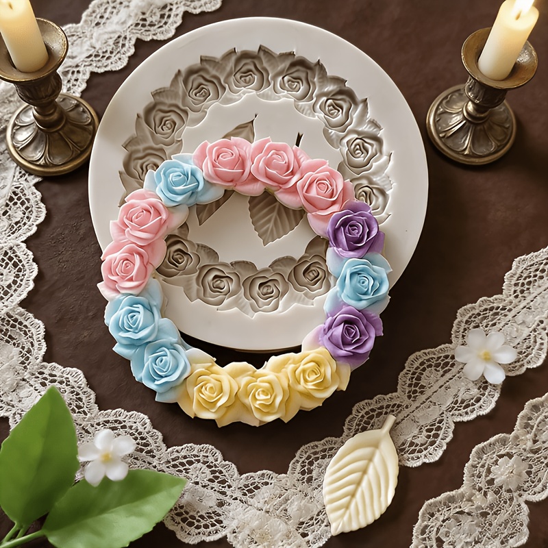 TEMU Moule en silicone liquide bordure rose feuille pour plâtre aromathérapie, cadre photo, cadre , moule en silicone pour décoration en résine