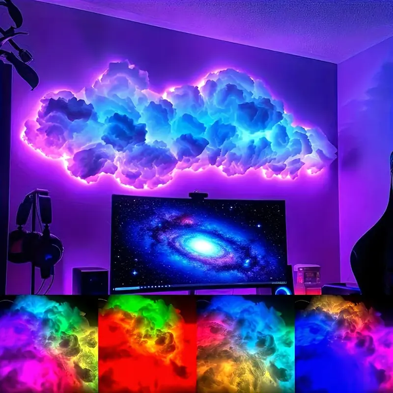 3d thunder cloud led light with music sync rgb multicolor changing strip lights usb powered wireless remote app degree wall ceiling mount for indoor bedroom gaming room party christmas and holiday decorations Product details 8