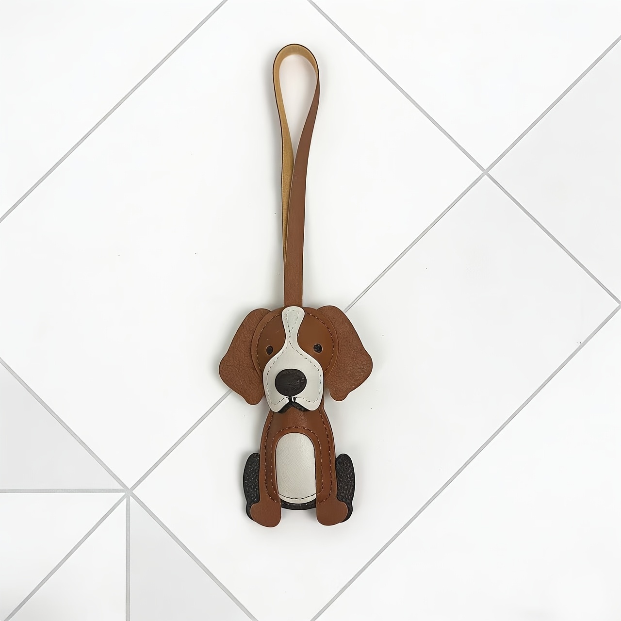 TEMU Porte-clés Sac en Cuir PU Chien de Chasse Style Vintage à Blocs de Couleur, Pendentif Chiot aux Oreilles Tombantes, Décoration de Sac et de