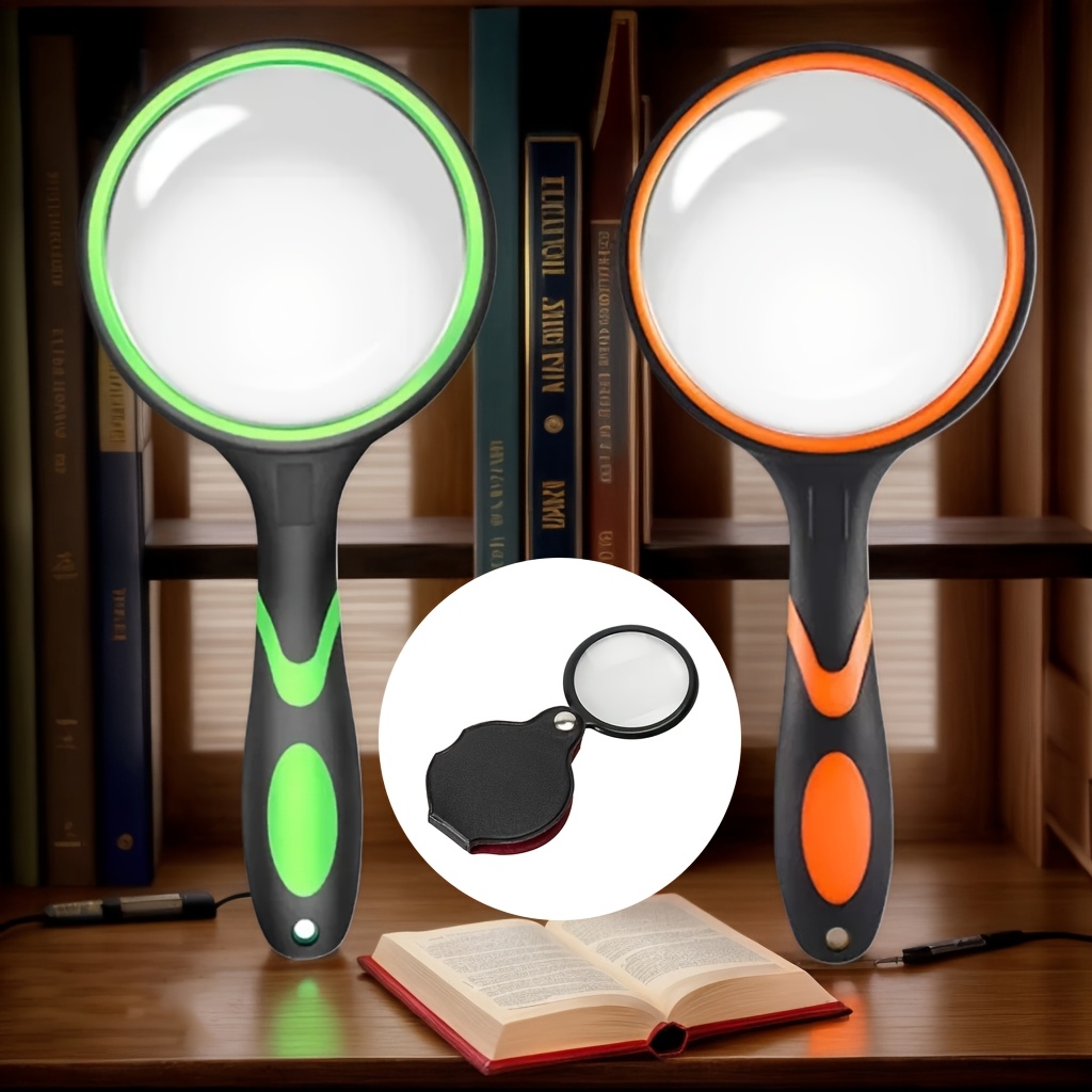 Image of Set Of 3 Combination 100mm High-definition Optical Lenses With Rubber Anti-drop Plastic Handle For Elderly Reading Books And Newspapers Handheld Magnifying Glass Mini Foldable Magnifying Glass Set