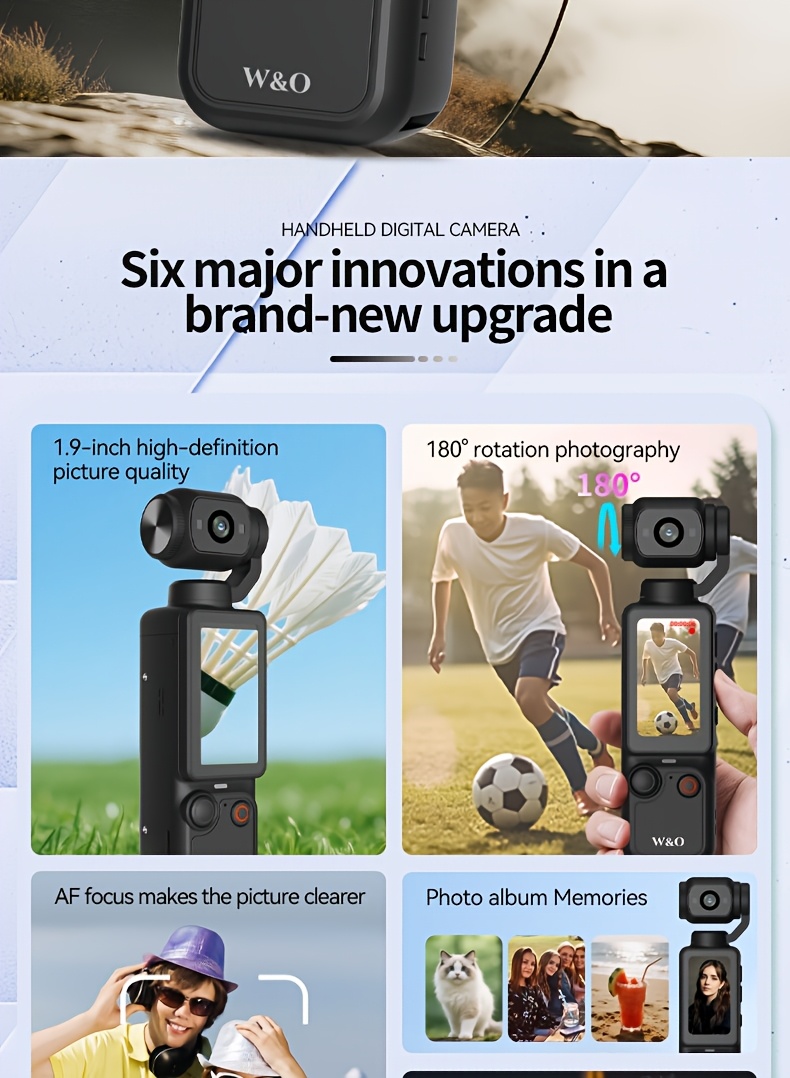 w&o 4k camera con da 1.9 e rotazione a ° - registrazione video 4k, scheda da 32gb, ricarica usb-c, stabilizzazione digitale, auto focus, compatibile per ciclismo, , vlogging - camcorder portatile per s, youtuber Dettagli dell'articolo 1