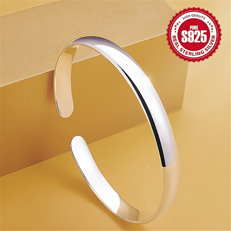 TEMU 0.28 Ounce 925 Sterling Silver Open Cuff Bracelet - Hypoallergenic, Sleek And Polished, , - Accessory With Unique Pendant - For Any Event