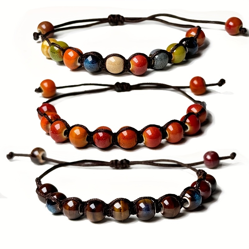 Adjustable Bracelet 10mm Ceramic Beads Multicolor Ethnic Unisex
