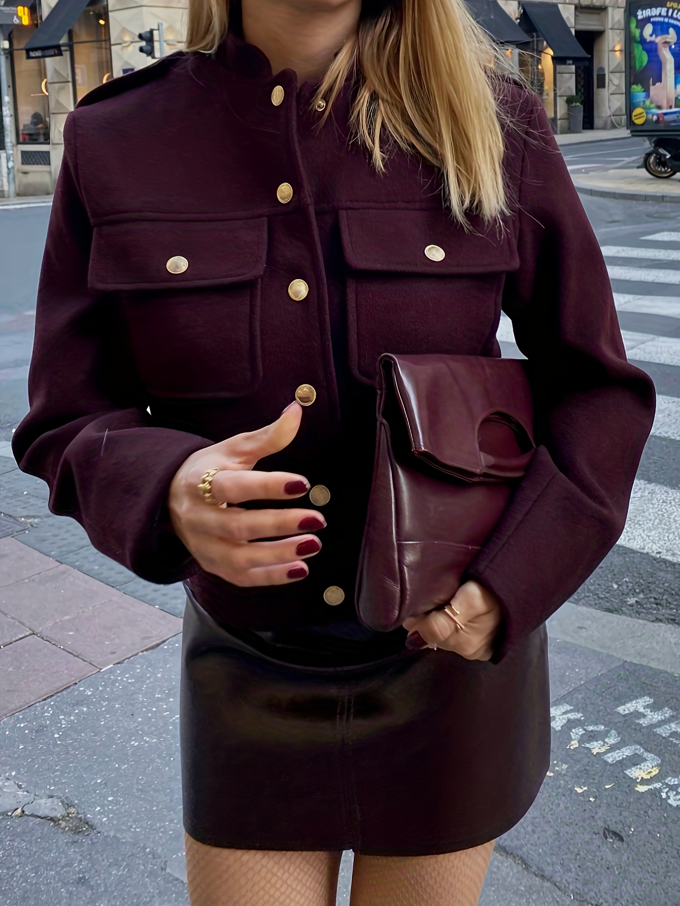 Early Autumn Solid Color Studded Decorative Womens Casual