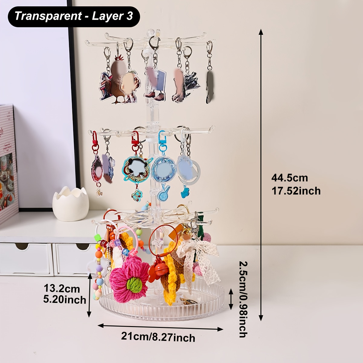 TEMU 1pc, Black/transparent Rotatable Key Hook Rack, Convenient For And Storage, Adjustable Height Storage Rack, Small Jewelry And Pendant Display