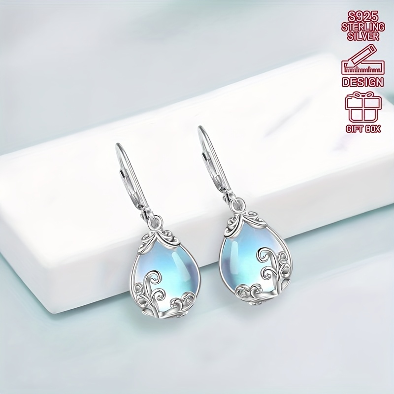 S925 Pure Silver Teardrop Moonstone Pendant Earrings