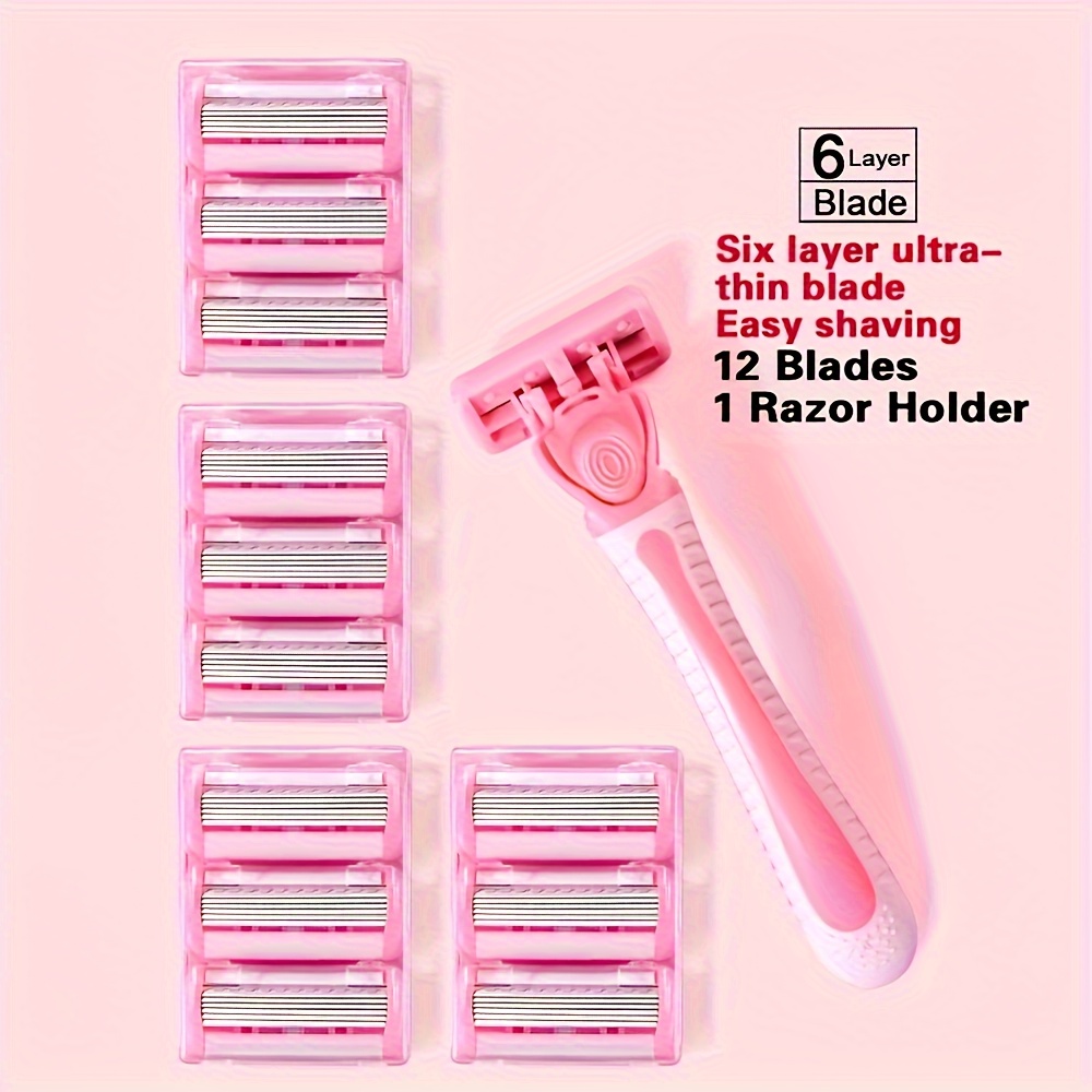 Image of 1 Handle + 3/6/12/18/24 Replaceable Blade Heads For Women's Body Bikini Hair Removal Shaving, 6-layer Stainless Steel , Manual Safety Razor Heads