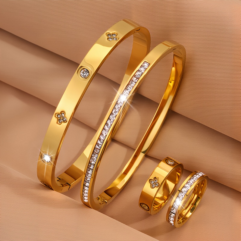 E-shop 4-teiliges, einfaches, elegantes, personalisiertes Edelstahl-Armband-Ring-Kombination – das perfekte Geschenk für Freunde und