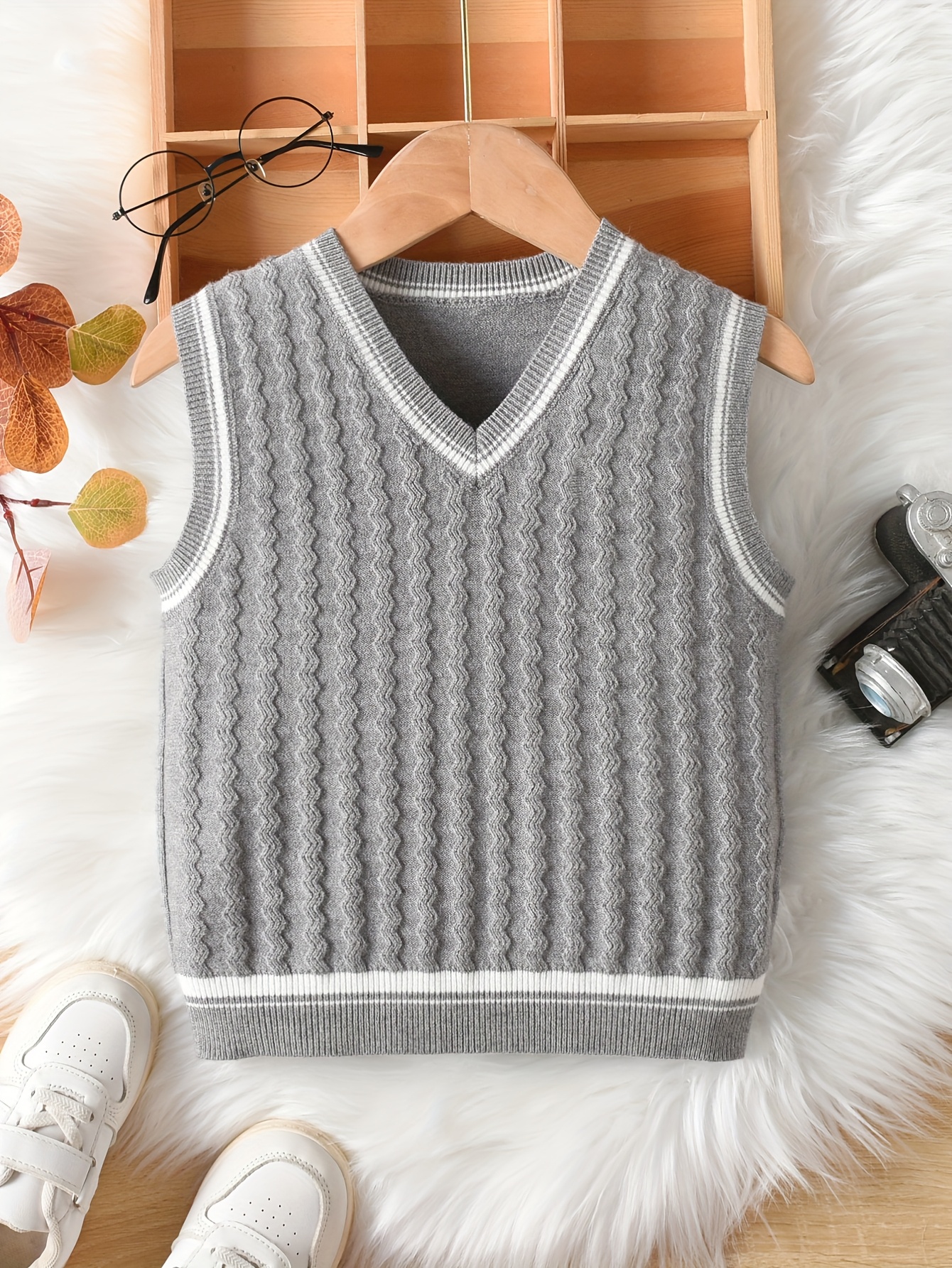 boys striped knit vest v neck sleeveless color Temu Saudi Arabia
