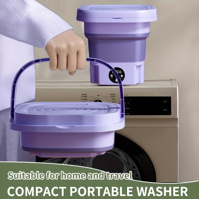 compact washing device collapsible mini washer 8 liter capacity featuring 3   cleaning settings spin and dry functions ideal for   use camper   washing undergarments and socks does not   a battery 7