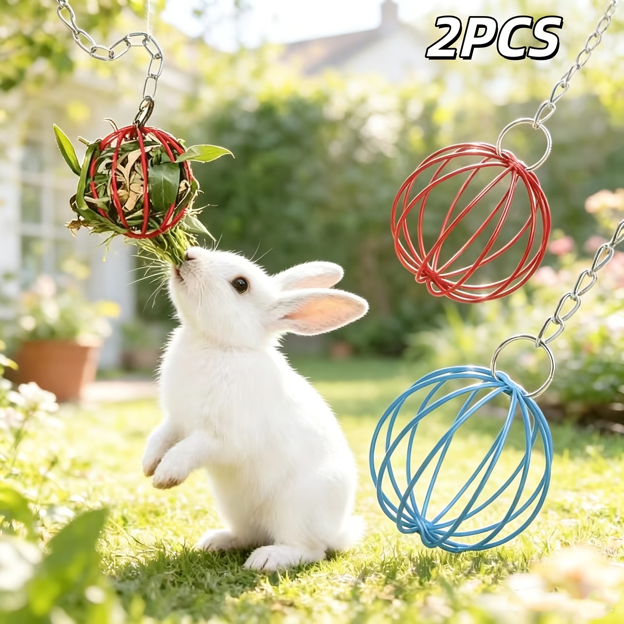 TEMU Set Of 2 Random Color Pet Hanging Foraging Balls, Decorative Hanging Stuffed Foraging Balls, Hanging Feeding Balls For Rabbits And Guinea Pigs