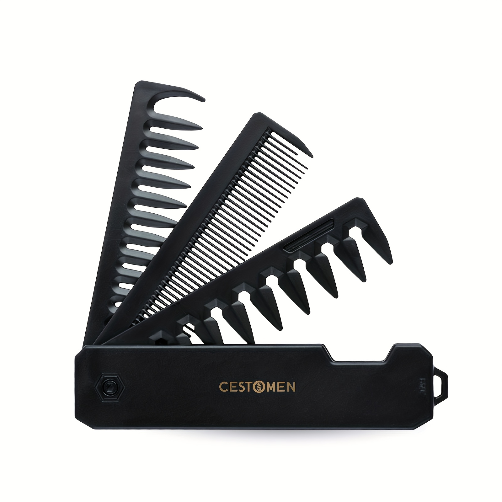TEMU 1/2pcs Portable 3-in-1 Folding Comb For Men's Beard Styling Comb, Oil Head Styling Comb, Women' Hair Straightening Comb, Multi Functional