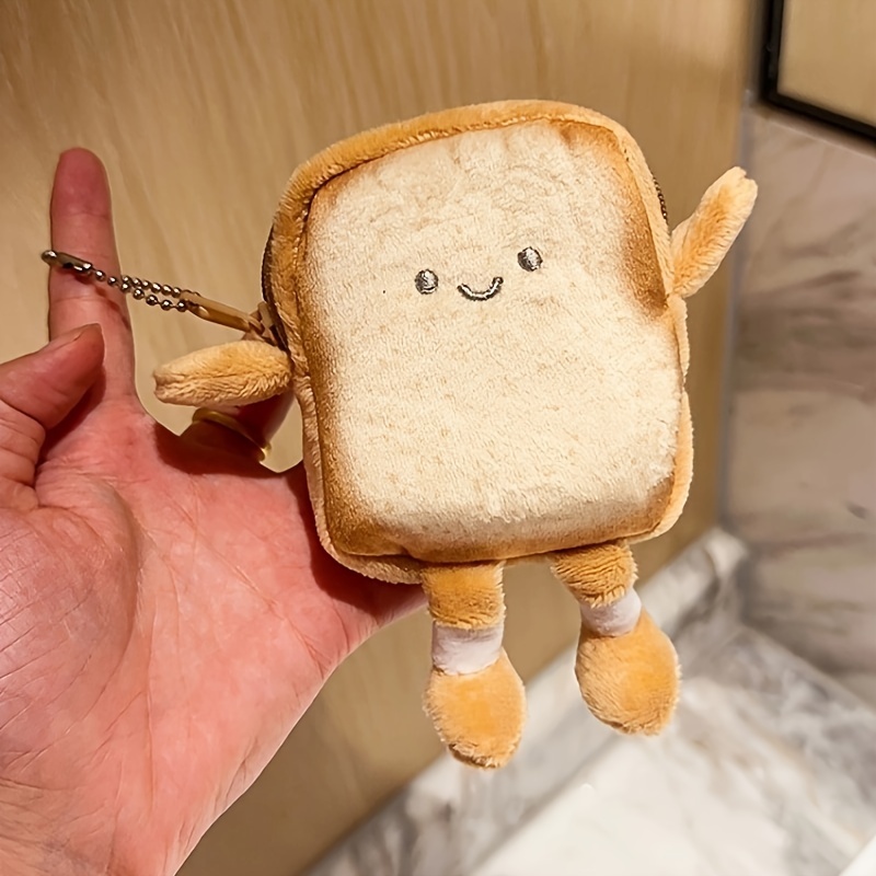A Wallet Suitable For , A Korean-style Cute Toast Coin Purse Charm, A Cartoon-style Cute Portable Earphone Pouch, A Creative Small Storage Bag For Backpack Charms