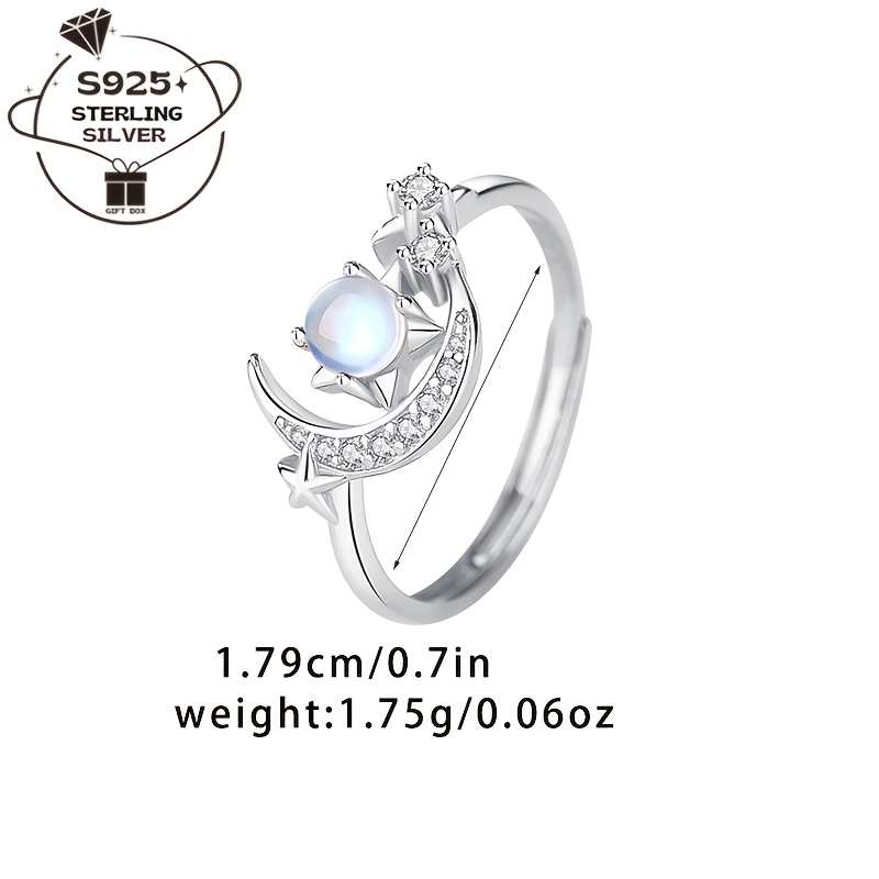925 Sterling Silver Moon Star Ring for Women