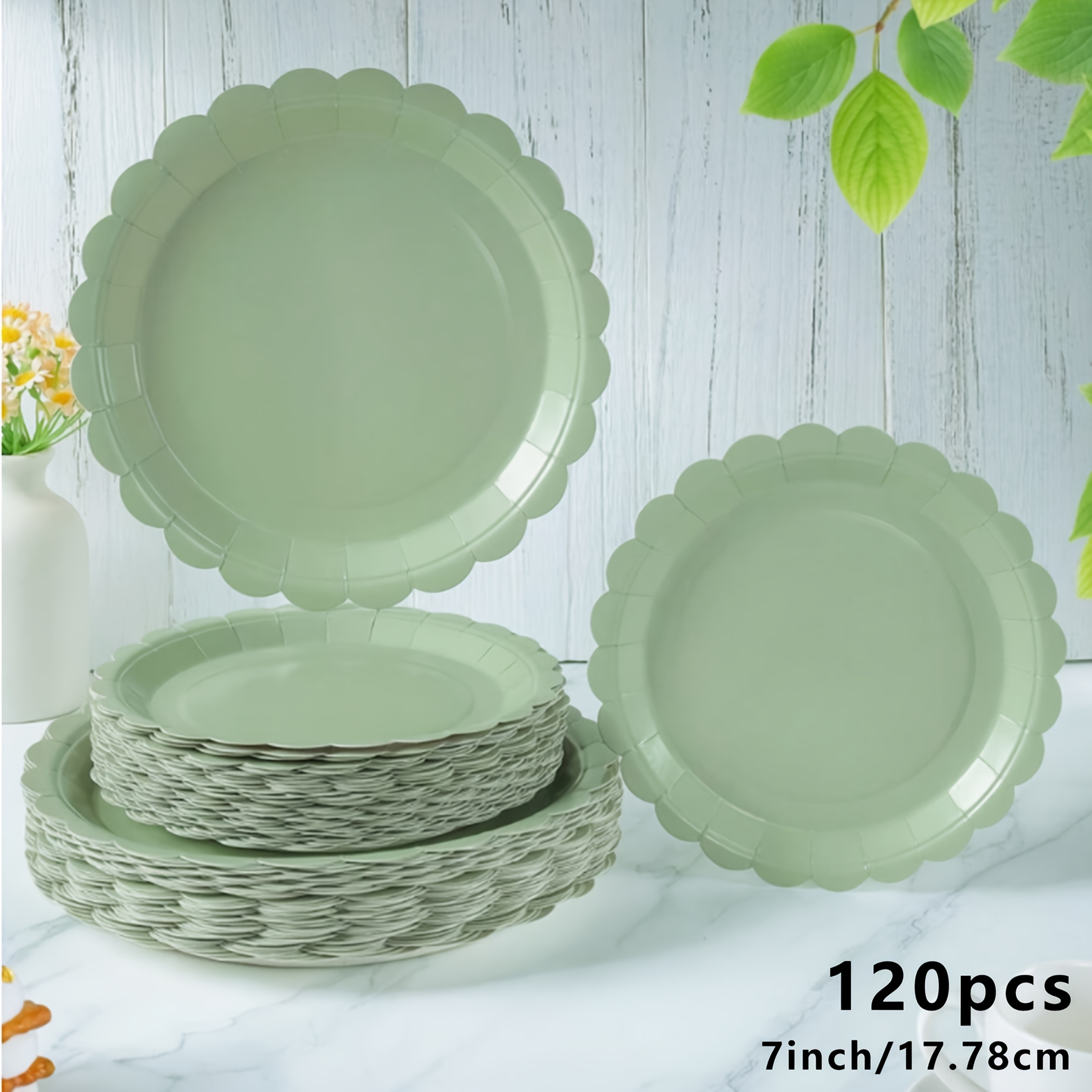 TEMU 120/70pcs 7-inch Scalloped Edge Disposable Paper Plates, Leak-proof & Thickened Paper Plates | In 3 Seconds | No-wash For Parties | Reusable |