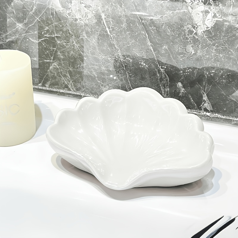 TEMU Newly Upgraded Seashell Soap Dish, Nordic Style Seashell Soap Tray, Bathroom Soap Storage Box, Multi- And Jewelry Organizer Tray, White Desktop