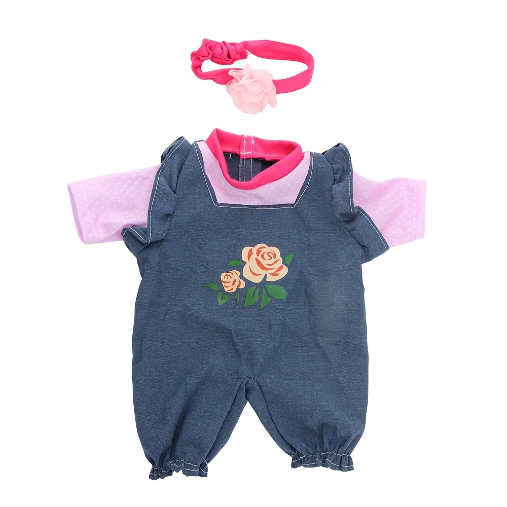 TEMU offre de printemps : Barboteuse en jean bleu pour vêtements de poupée, convient pour un ensemble de vêtements de poupée de 17-18 pouces (43 cm),