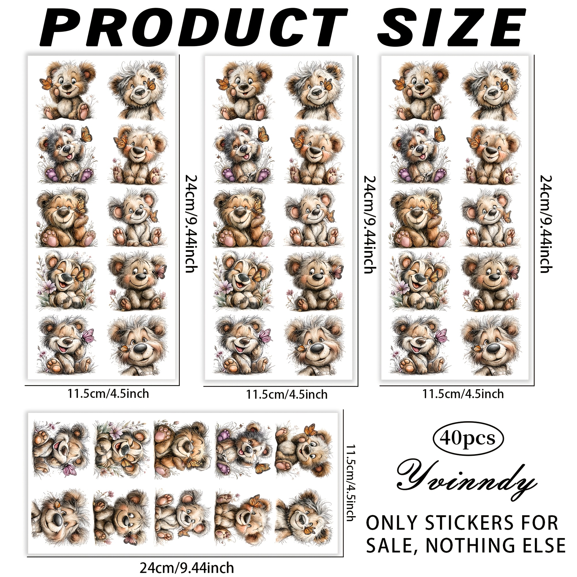 E-shop Set mit 40 niedlichen und flauschigen Bären-Aufbügler für Tassen, hergestellt aus Vinylpapier. Diese lustigen Designs sind langlebig,