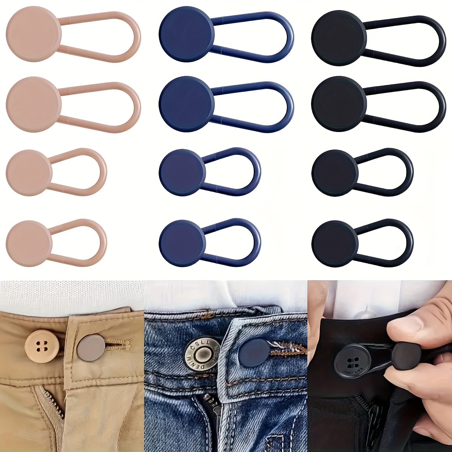 Rallonge De Taille élastique Lot De 8 Rallonges De Boutons Ajustables Pour Jeans - Extenseurs De Rallonges Boutons Pantalon Jeans