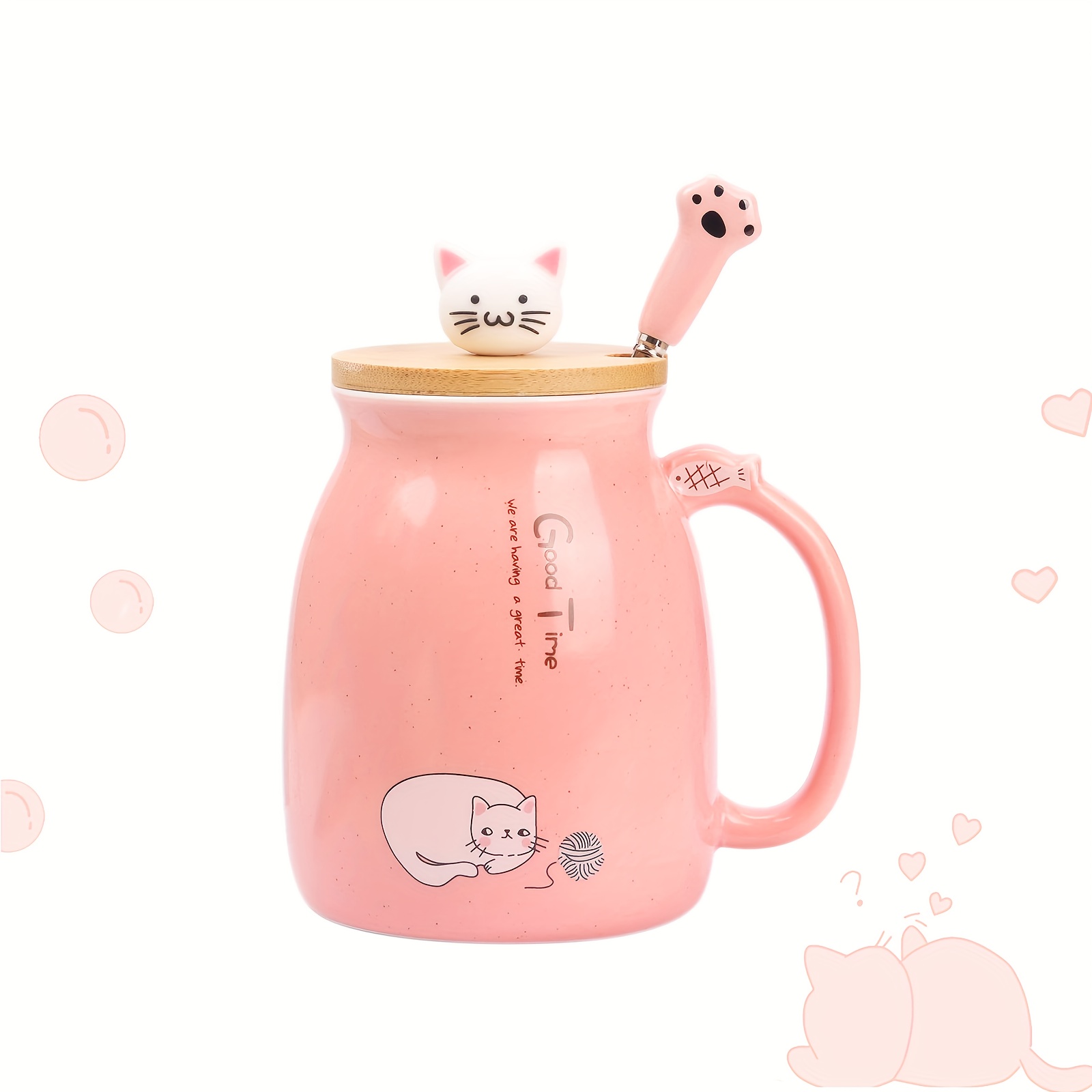 Cute Cat Mug, Kawaii Ceramic Tea Cup Coffee Mugs With Lid And Spoon, Gifts For Cat Lovers, Birthday Gifts Christmas Gifts For Women 13oz
