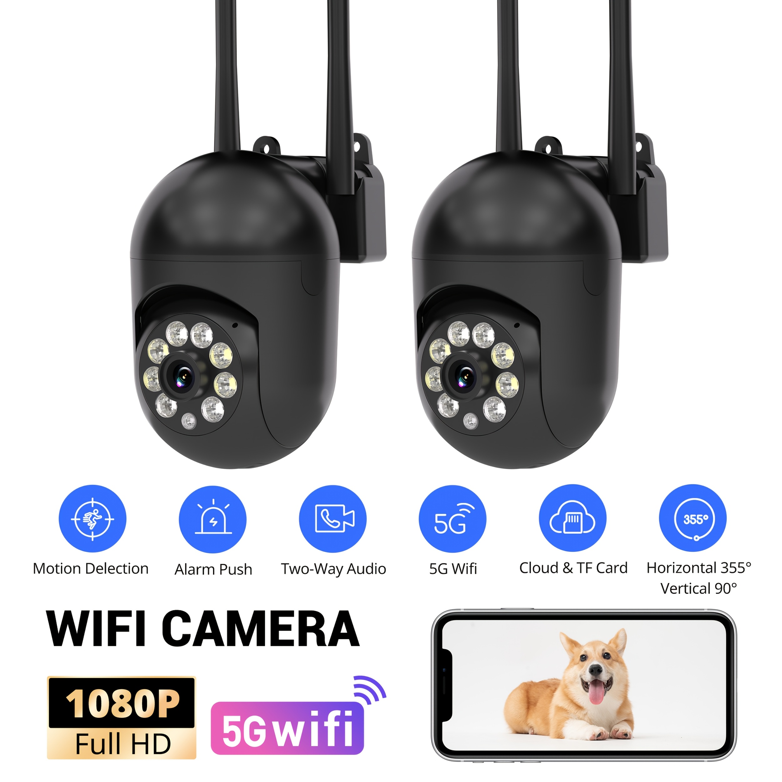 TEMU Black Friday 2pcs 1080p Full Hd Resolution Security Camera With A Rotatable 355-degree Panoramic Wireless Round Night Vision Camera, Supports